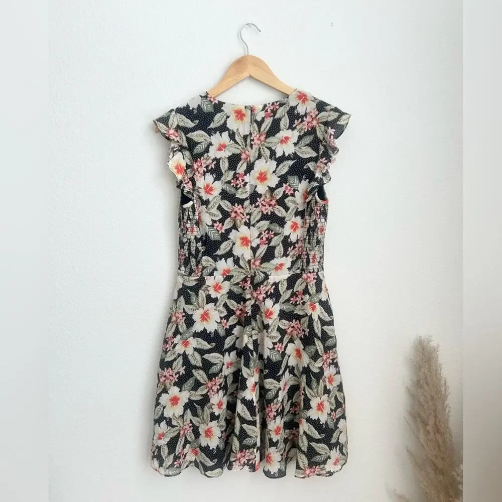 Rebecca Taylor Kamea Fleur Silk V-Neck Floral Mini Dress Smocked Flutter Y2K
